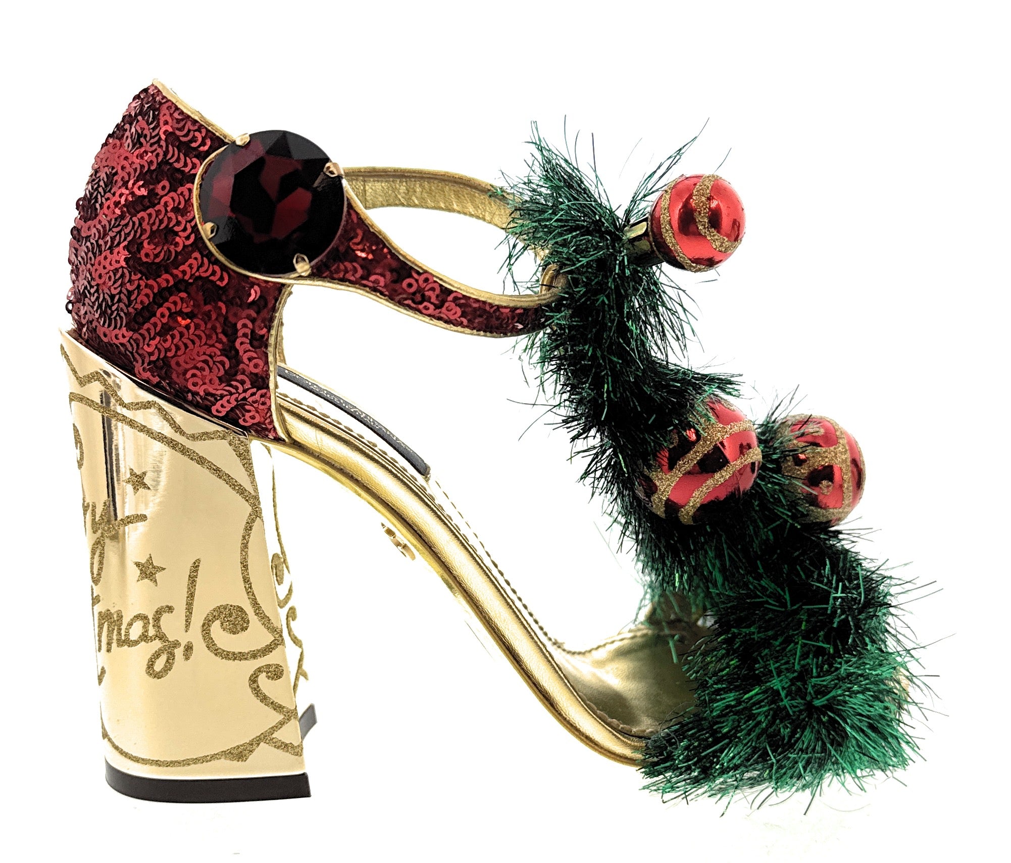 Dolce & Gabanna Red Merry Christmas Block Heel Glitter Heels-36.5