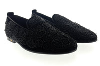 Dolce & Gabbana Men's Black Velvet Loafers with Beaded Lace Detailing -EU40