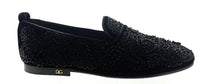Dolce & Gabbana Men's Black Velvet Loafers with Beaded Lace Detailing -EU40