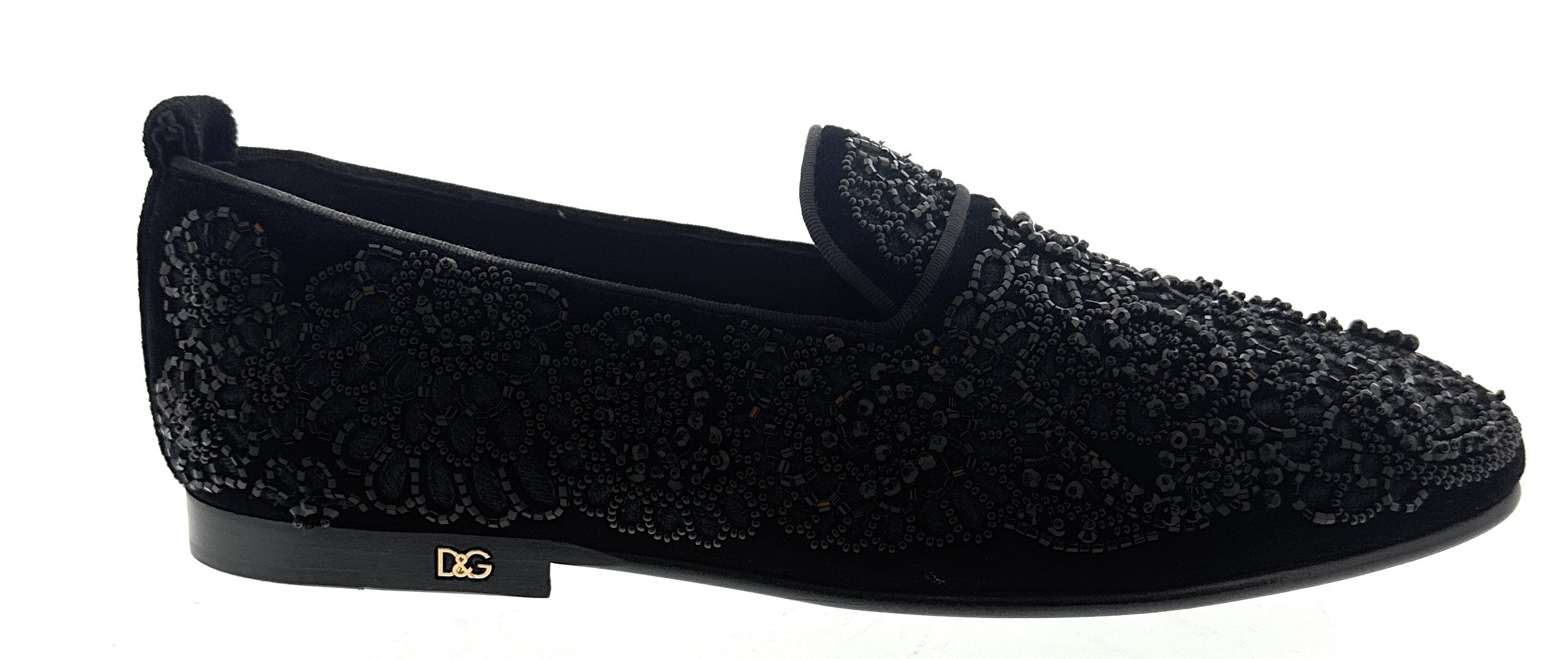 Dolce & Gabbana Men's Black Velvet Loafers with Beaded Lace Detailing –  Bluefly