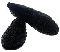 Dolce & Gabbana Men's Black Velvet Loafers with Beaded Lace Detailing -EU40