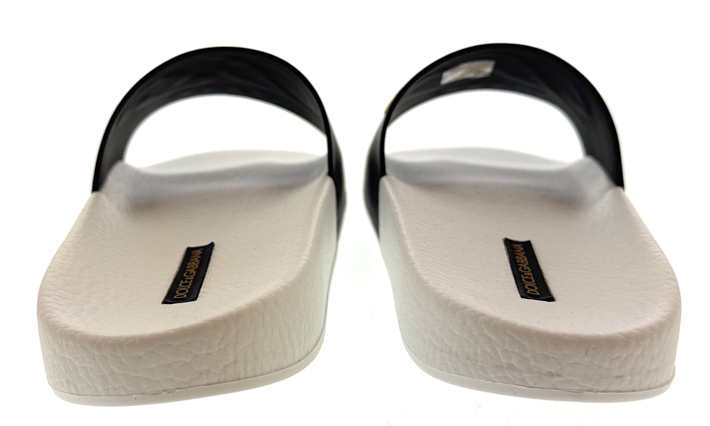 Dolce & Gabbana Men's Black & White Logo Slides Gold Embroidery Luxury Hotel Collection-EU39
