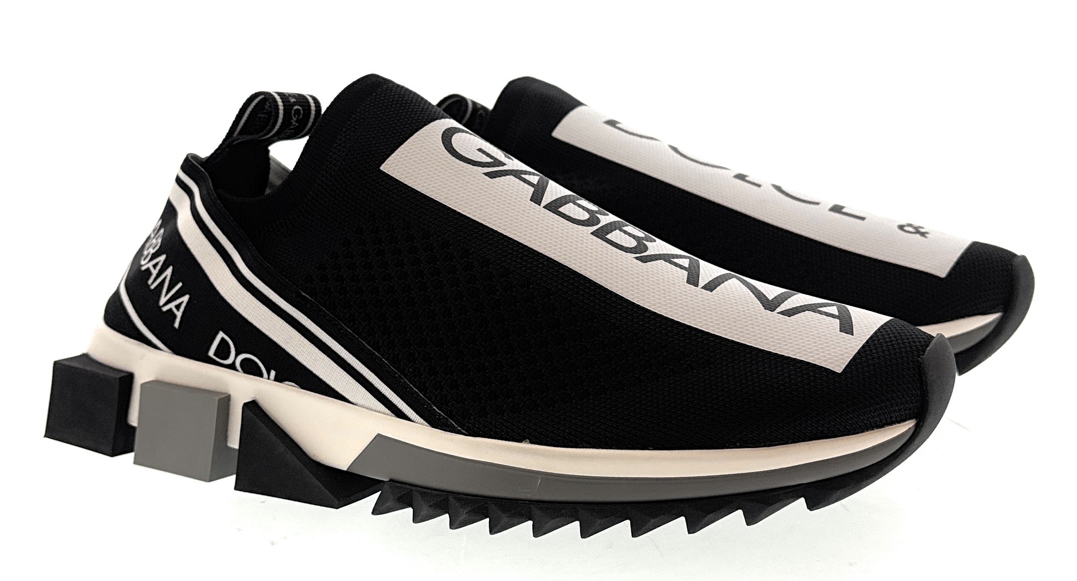 Dolce & Gabbana Black/White Logo Knit Slip On Sneakers-EU35