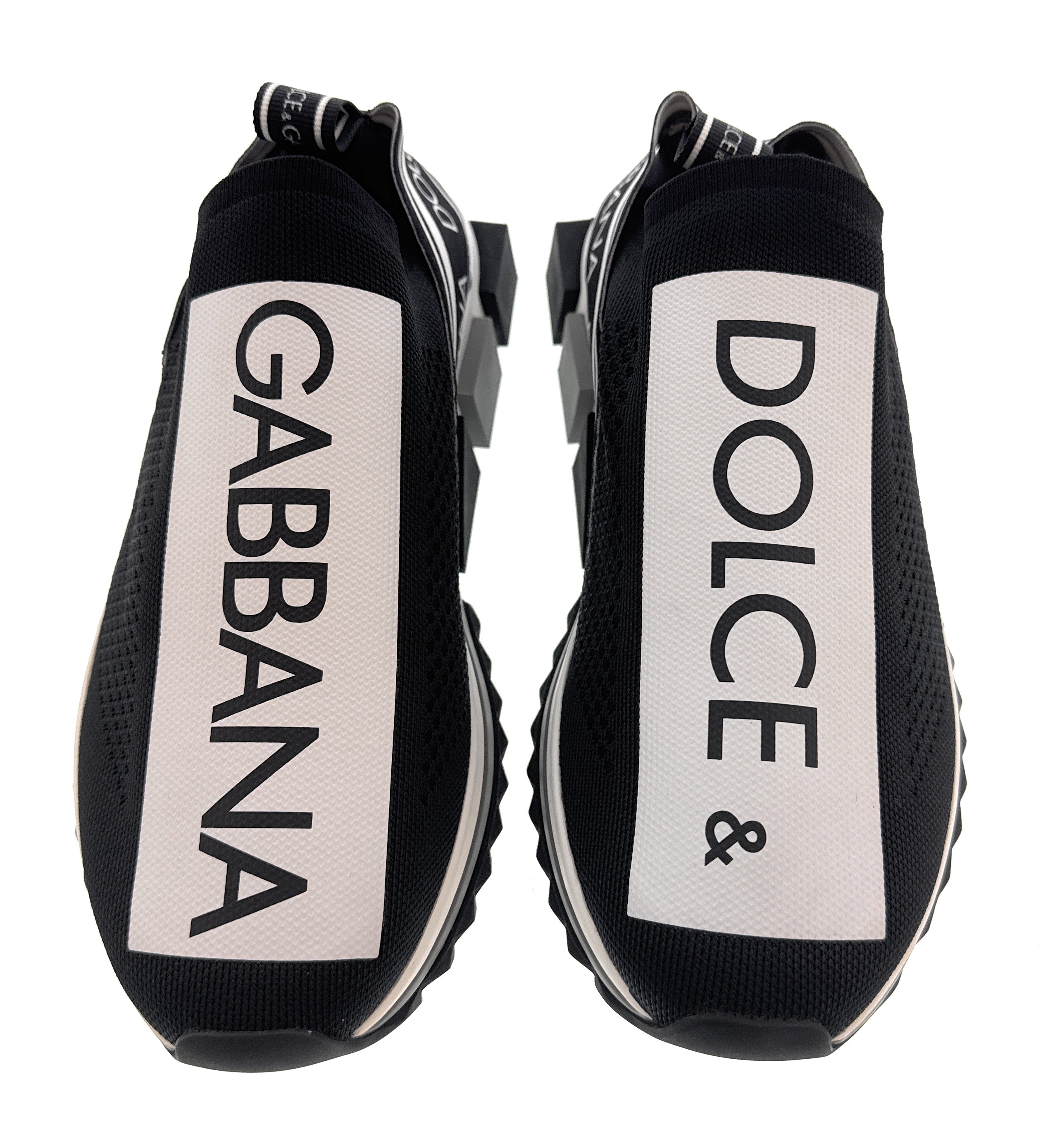 Dolce & Gabbana Black/White Logo Knit Slip On Sneakers-EU35