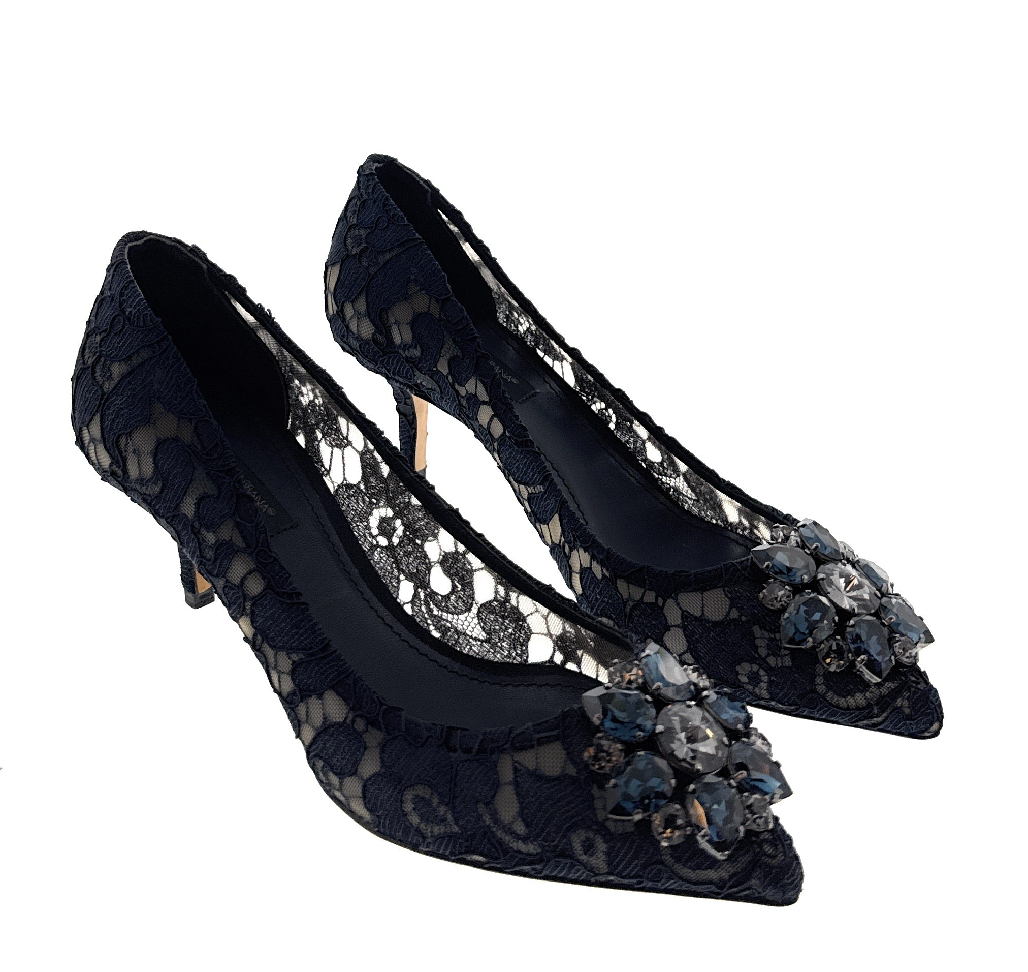 Dolce & Gabbana Navy Floral Lace Kitten Heels-EU36