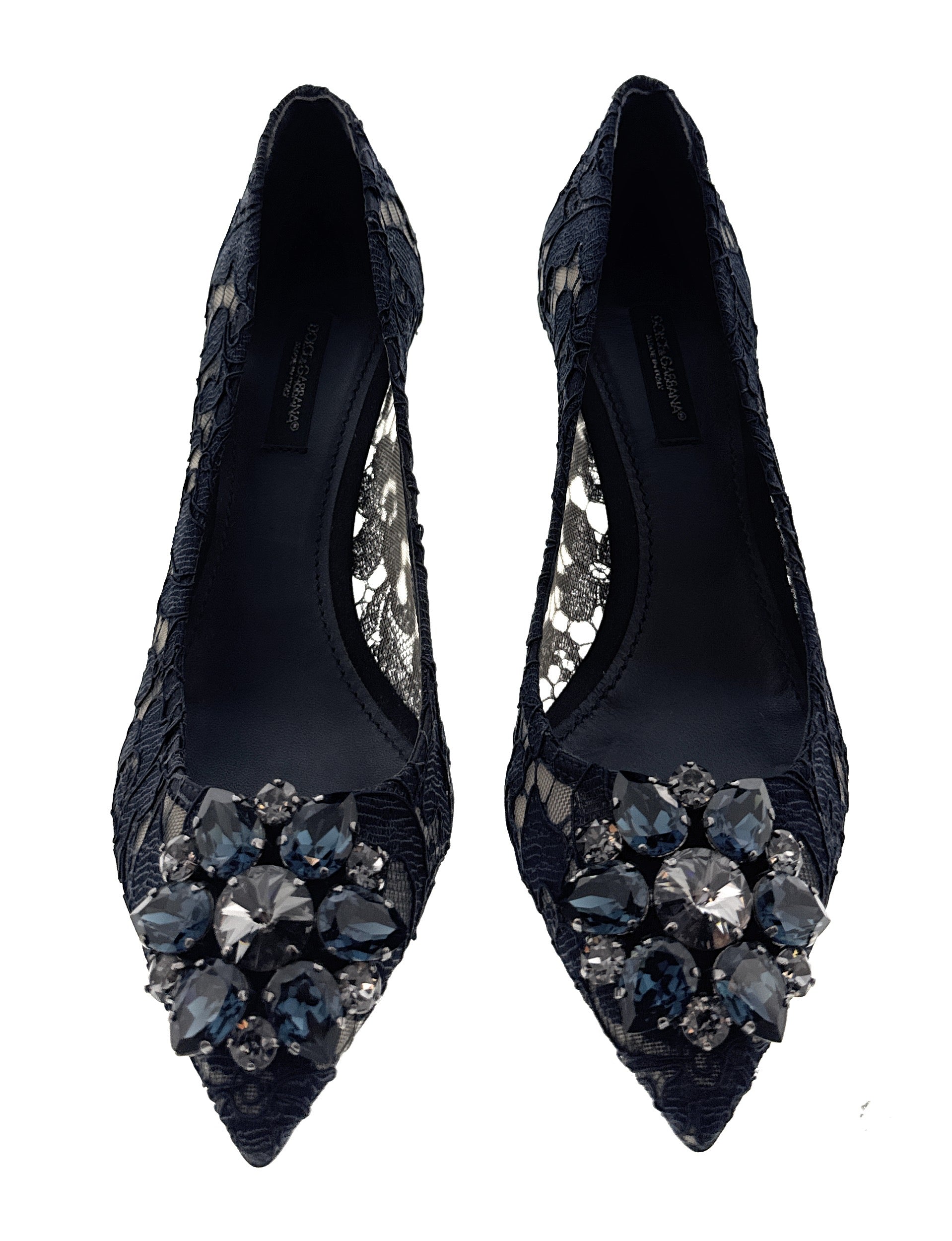 Dolce & Gabbana Navy Floral Lace Kitten Heels-EU36