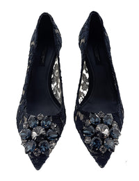 Dolce & Gabbana Navy Floral Lace Kitten Heels-EU36