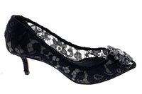 Dolce & Gabbana Navy Floral Lace Kitten Heels-EU36
