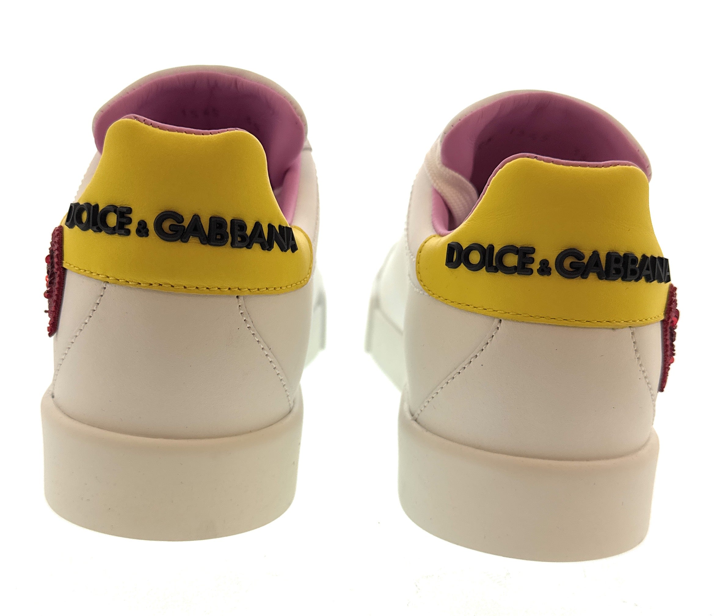 Dolce & Gabbana White Sequin Heart Embellished Sneakers-35