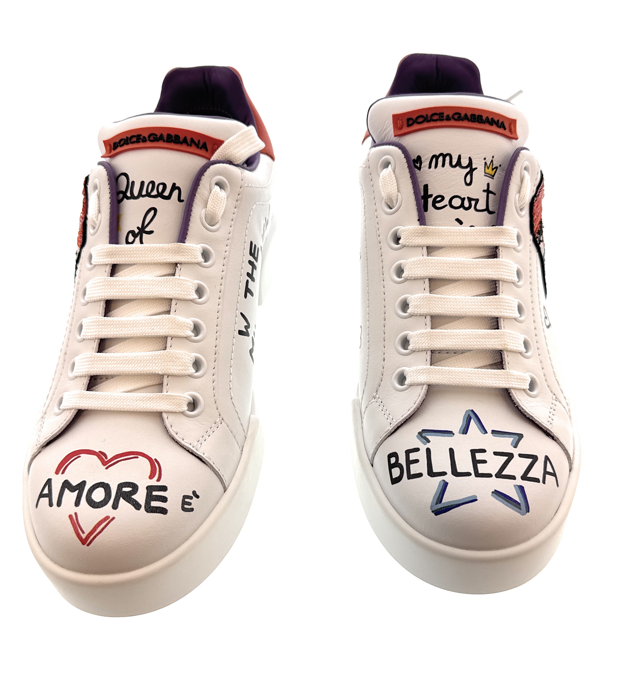Dolce & Gabbana White Classic Embroidered Patch Sneakers-EU35