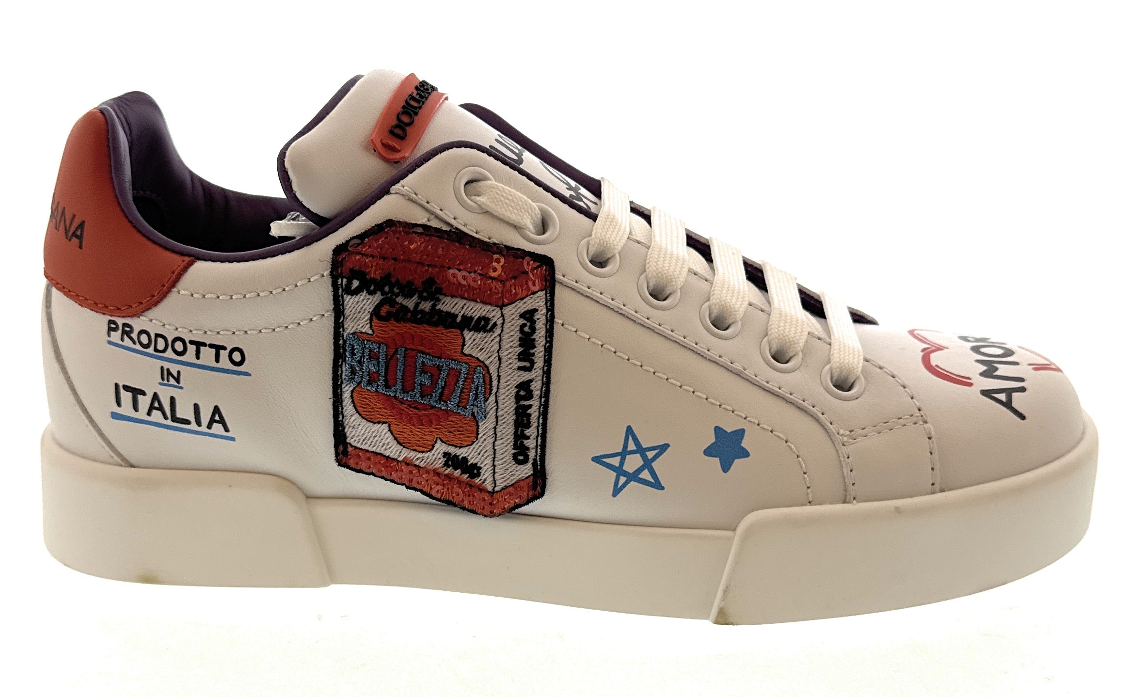 Dolce & Gabbana White Classic Embroidered Patch Sneakers-EU35