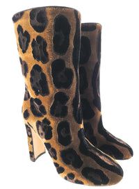Dolce & Gabanna Brown Velvet Leopard Calf Slip On Boots-36