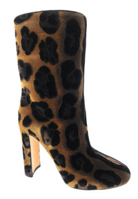 Dolce & Gabanna Brown Velvet Leopard Calf Slip On Boots-36