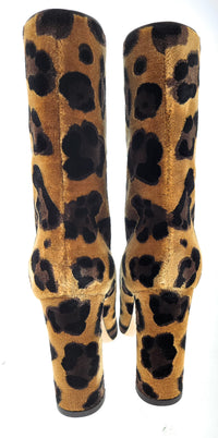 Dolce & Gabanna Brown Velvet Leopard Calf Slip On Boots-36