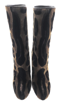 Dolce & Gabanna Brown Velvet Leopard Calf Slip On Boots-36