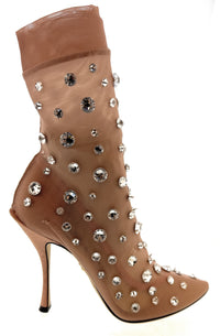 Dolce & Gabbana pink Mesh Crystal Embellished Ankle Boots