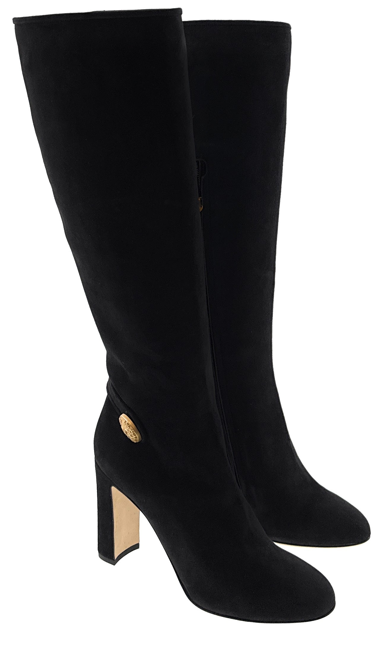 Dolce & Gabbana Block Heel Knee High Suede Boots-36