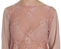 PINK MEMORIES Pink Lace See Through Long Sleeve Women's Blouse