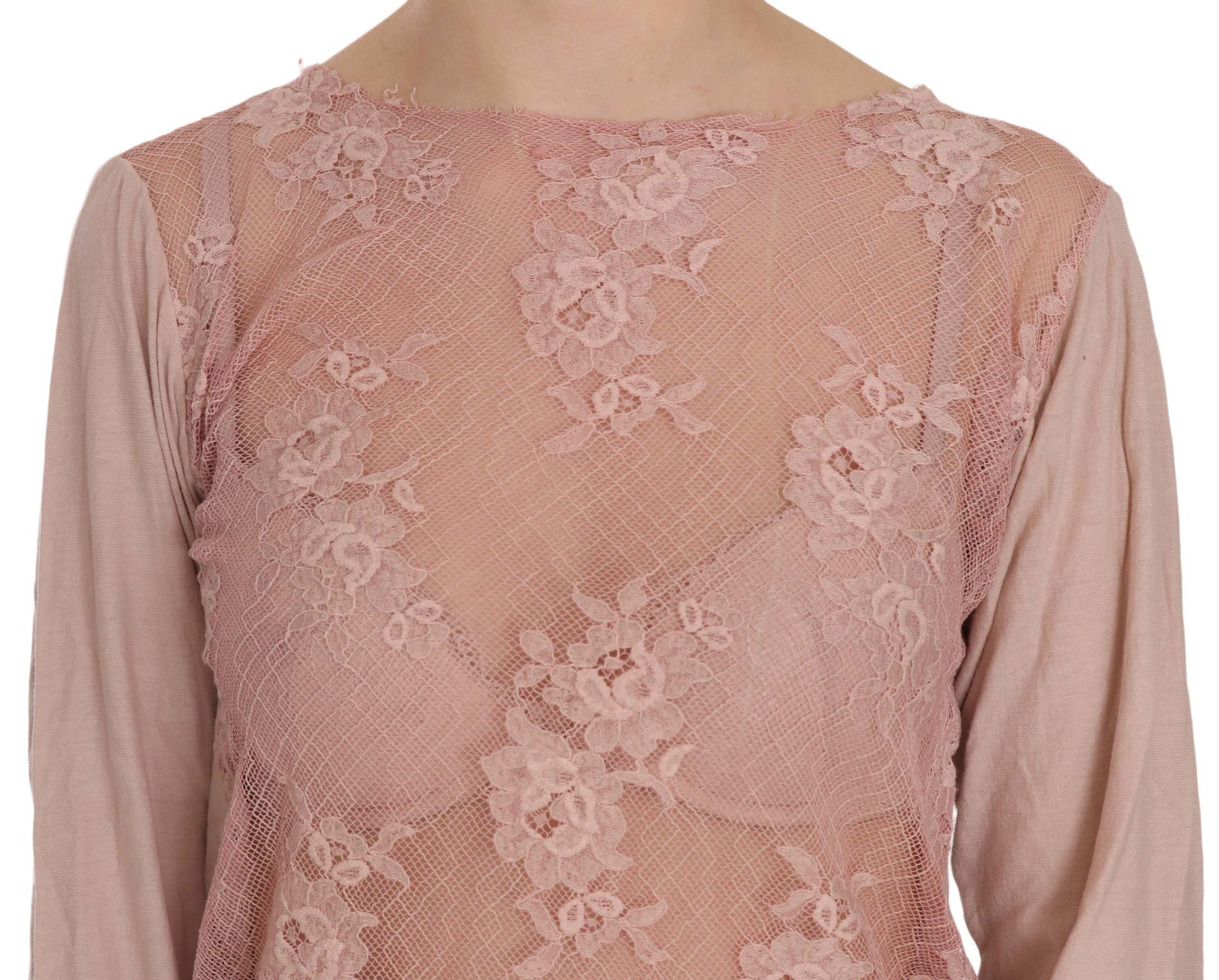 PINK MEMORIES Pink Lace See Through Long Sleeve Women's Blouse
