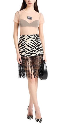 Versace Jeans Couture Light Peach Mesh Crop Top – Sheer Street Glam with Logo Edge-