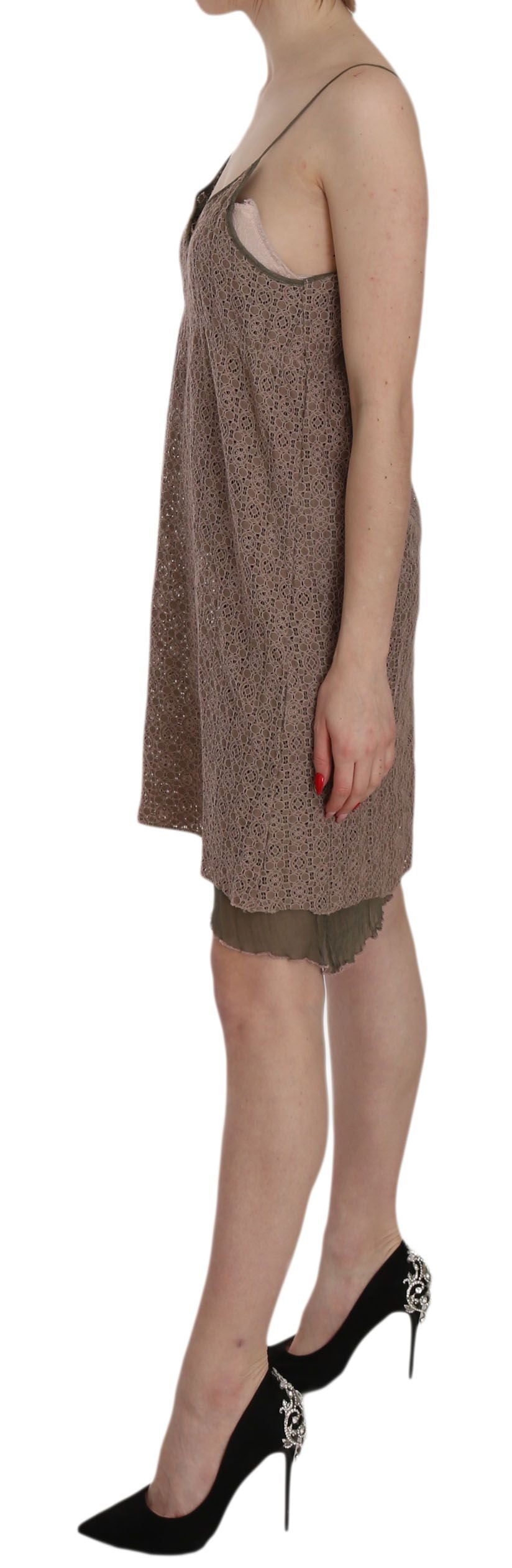 PINK MEMORIES Cotton Green Spaghetti Strap A-line Mini Women's Dress