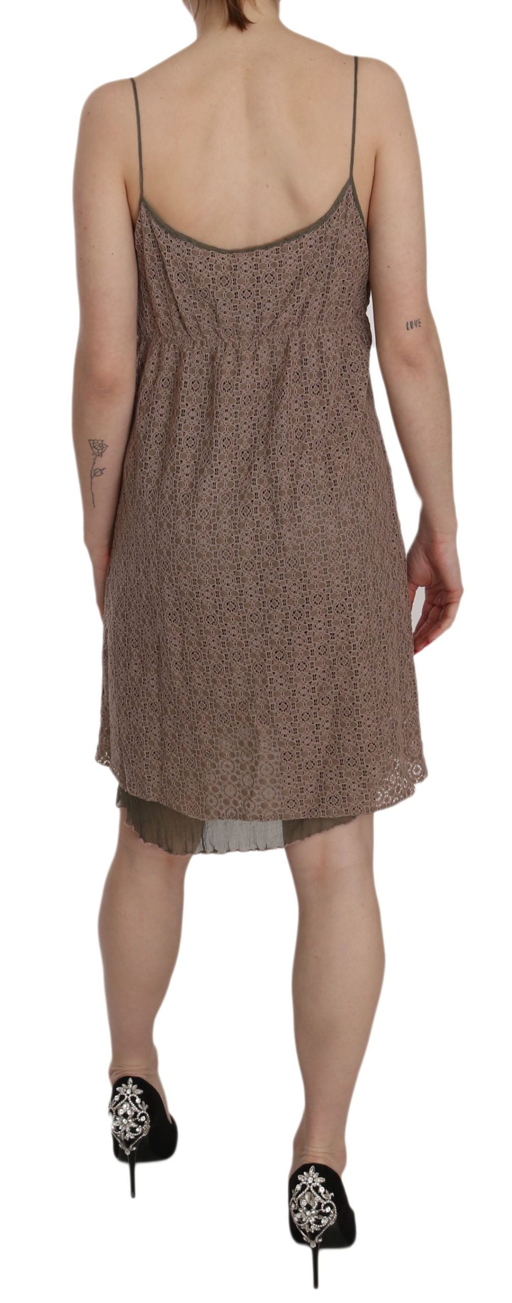 PINK MEMORIES Cotton Green Spaghetti Strap A-line Mini Women's Dress