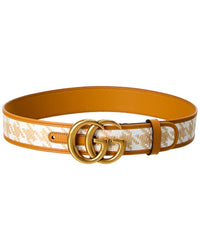 Gucci Gg Straw & Leather Belt 70 cm Brown Multi