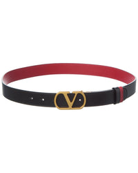 Valentino Vlogo Signature Reversible Leather Belt Black