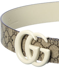 Gucci Gg Marmont Wide Gg Supreme Canvas & Leather Belt