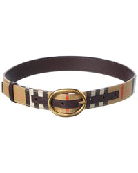 Burberry Reversible Check Coated Canvas & Leather Belt
