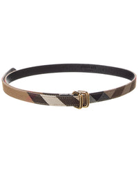 Burberry Reversible Check Canvas & Leather Belt