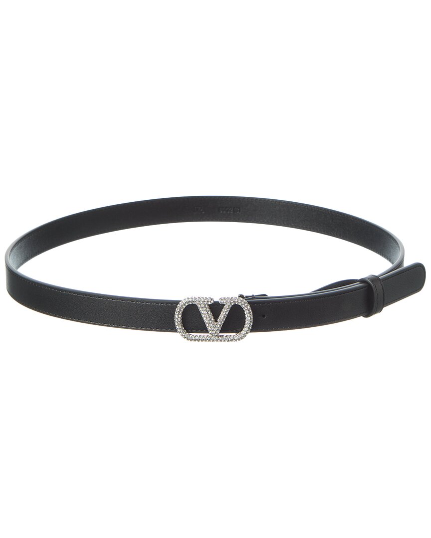 Valentino Valentino Vlogo Signature Leather Crystal Belt