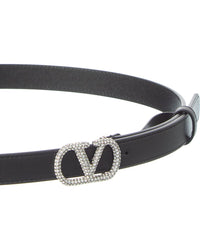 Valentino Valentino Vlogo Signature Leather Crystal Belt