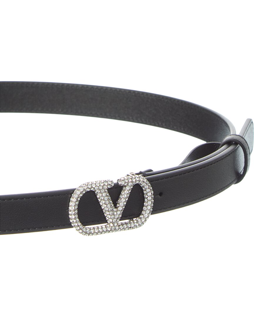 Valentino Valentino Vlogo Signature Leather Crystal Belt