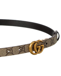 Gucci Gg Marmont Thin Reversible Gg Supreme Canvas & Leather Belt