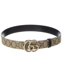 Gucci Gg Marmont Reversible Canvas & Leather Belt