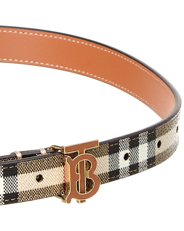 Burberry Tb Check E-Canvas & Leather Belt