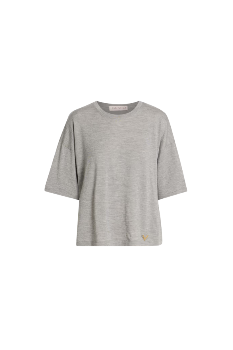 Valentino Garavani Valentino Garavani Embellished Cashmere And Silk-Blend T-Shirt Grigio Melange 3B3Kc48S858_080