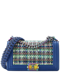 Chanel Chanel Blue Woven Pvc/Lambskin Leather Iridescent Boy, Never Carried (Authentic