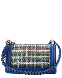 Chanel Chanel Blue Woven Pvc/Lambskin Leather Iridescent Boy, Never Carried (Authentic
