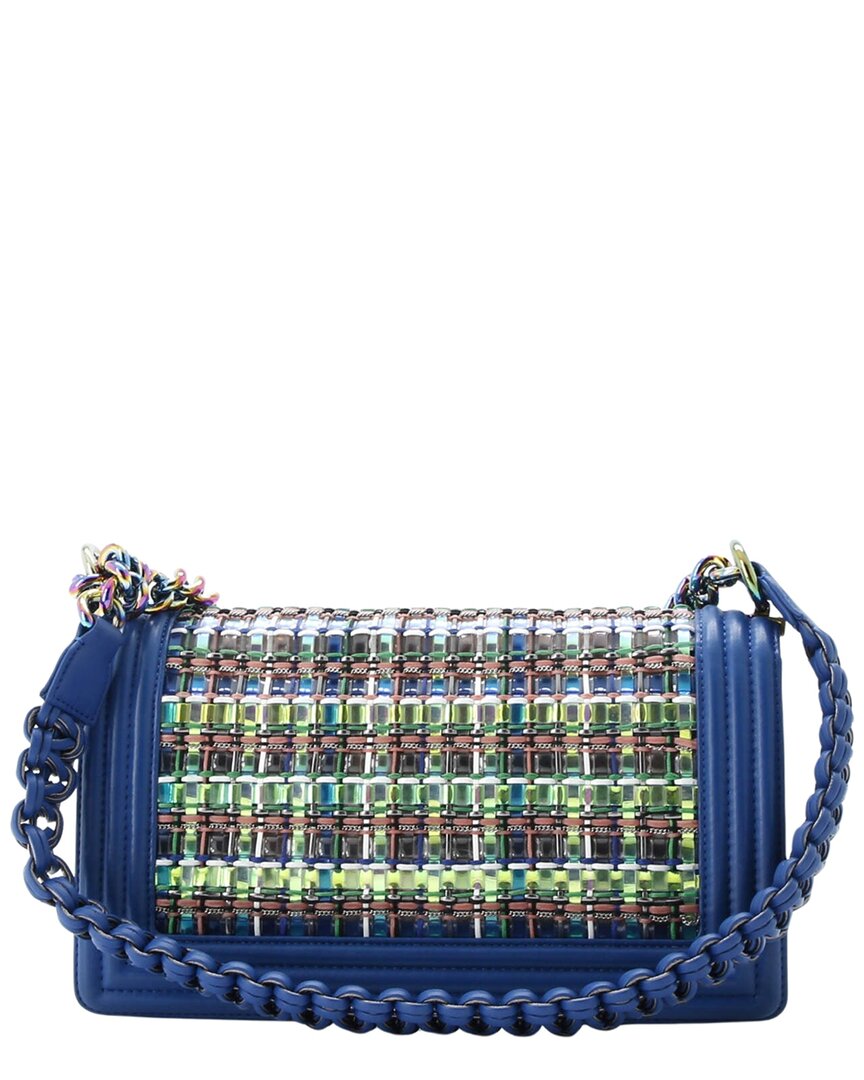 Chanel Chanel Blue Woven Pvc/Lambskin Leather Iridescent Boy, Never Carried (Authentic