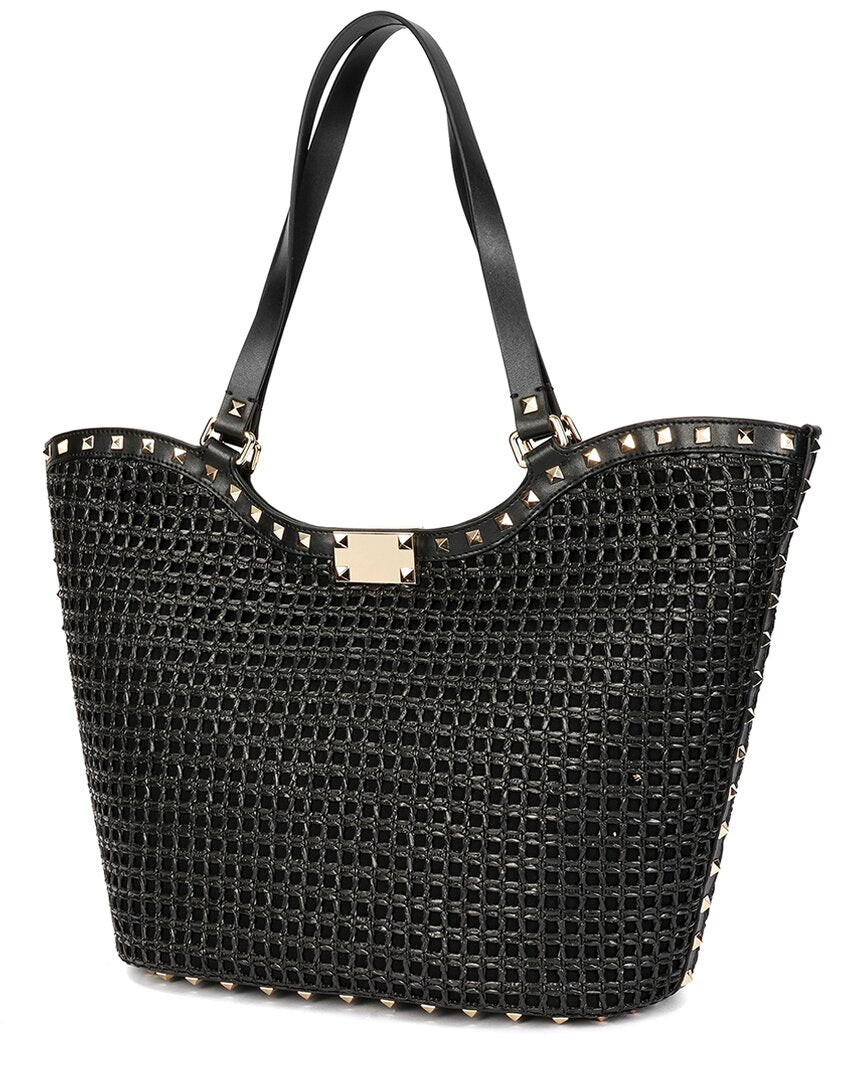 Tiffany & Fred Paris Raffia & Leather Large Tote