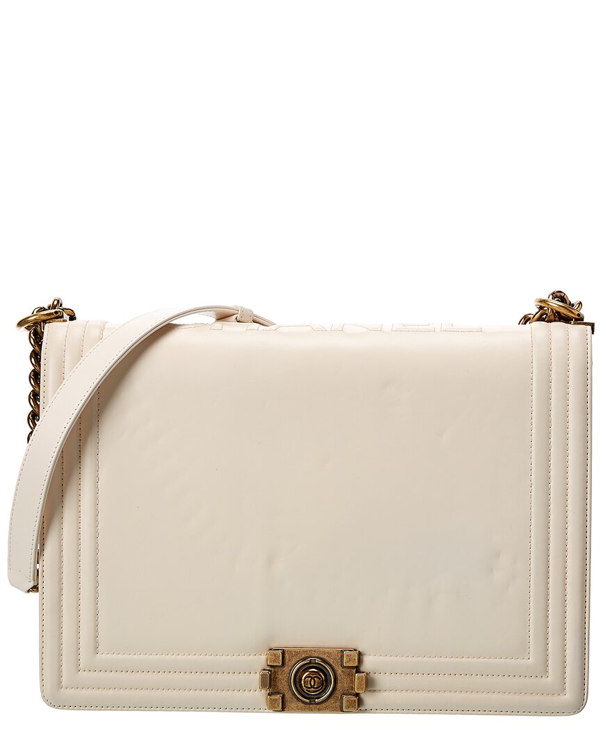 Chanel White Lambskin Leather Large Boy Bag (Authentic Pre-Loved)
