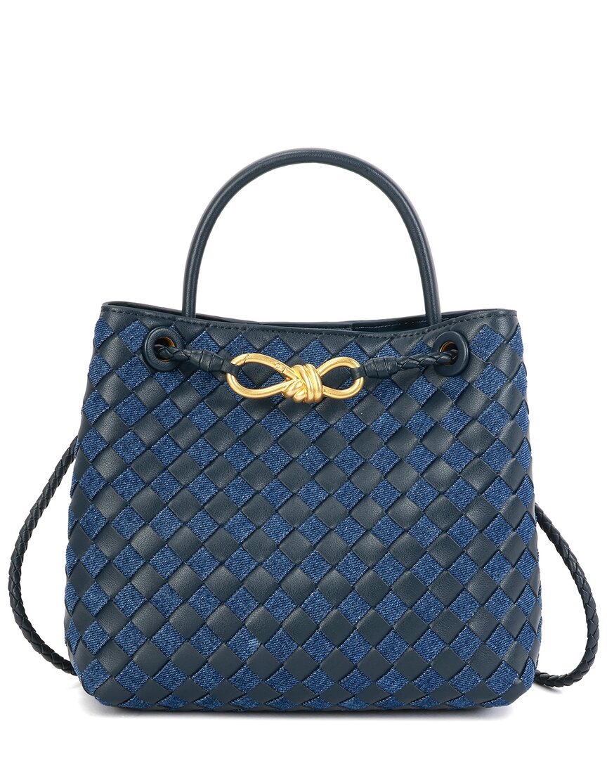 Tiffany & Fred Paris Woven Leather & Denim Top Handle Bag