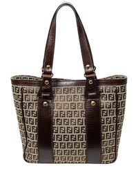 FENDI Fendi Brown & Beige Zucchino Canvas Medium Open Tote (Authentic Pre-Loved)