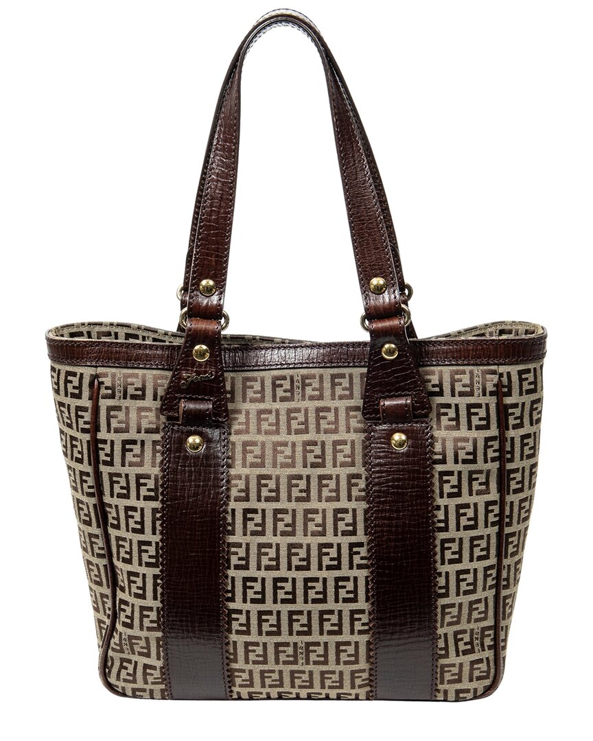 FENDI Fendi Brown & Beige Zucchino Canvas Medium Open Tote (Authentic Pre-Loved)