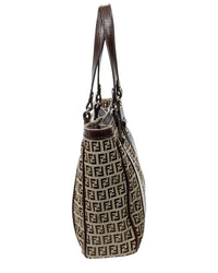 FENDI Fendi Brown & Beige Zucchino Canvas Medium Open Tote (Authentic Pre-Loved)