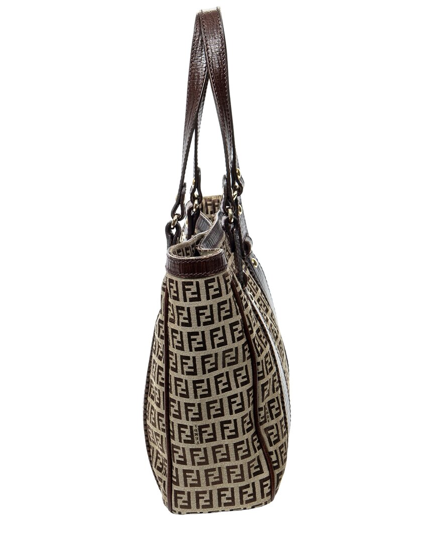 FENDI Fendi Brown & Beige Zucchino Canvas Medium Open Tote (Authentic Pre-Loved)