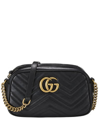 Gucci Gucci Black Leather Gg Marmont Crossbody Bag Small (Authentic Pre-Loved)
