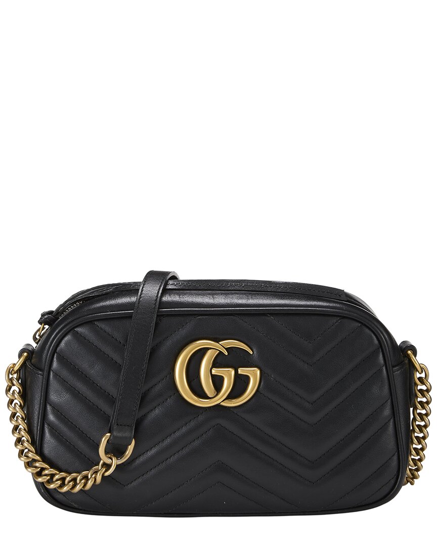 Gucci Gucci Black Leather Gg Marmont Crossbody Bag Small (Authentic Pre-Loved)